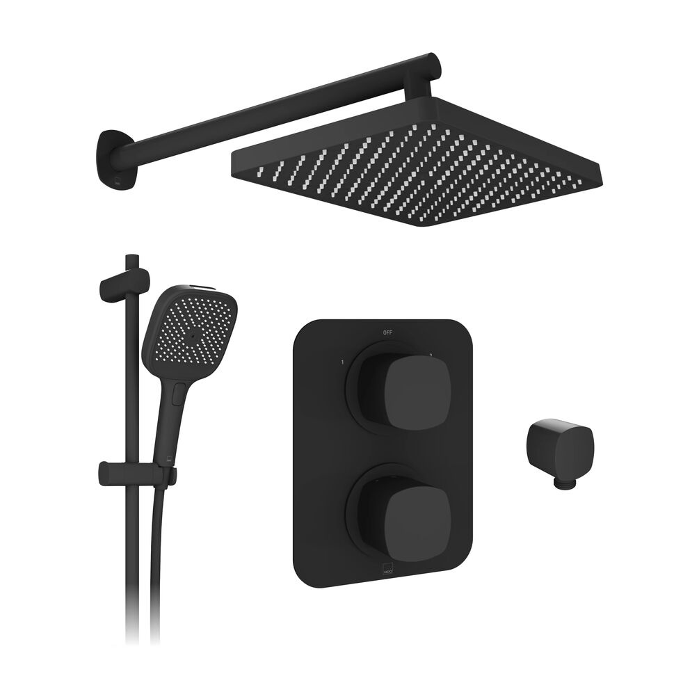 Cutout image of Vado Cameo Matt Black Dual Outlet Slide Rail Shower Pack